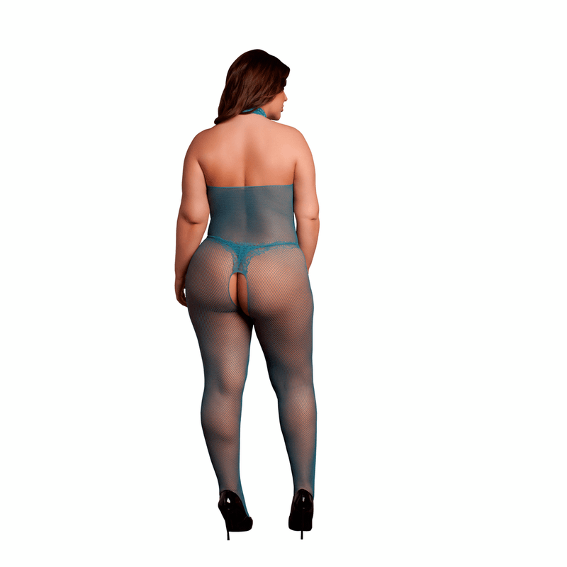 Le Desir - Fishnet and Lace Bodystocking - Queen Size Blå