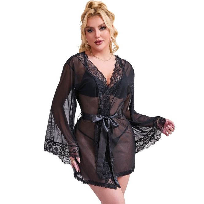 Hovedbilde SUBBLIME - TRANSPARENT FABRIC ROBE WITH LACE ...
