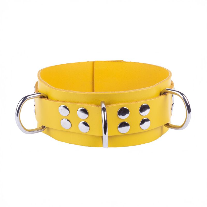 Skinn Collar med 3 D -ringer - Gul