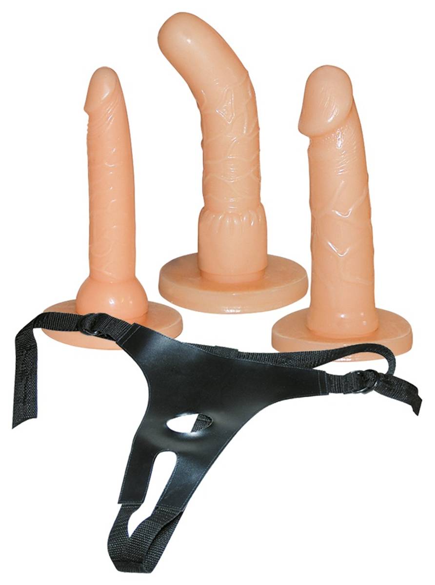 Strap-on med 3 dildoer - Hudfarget