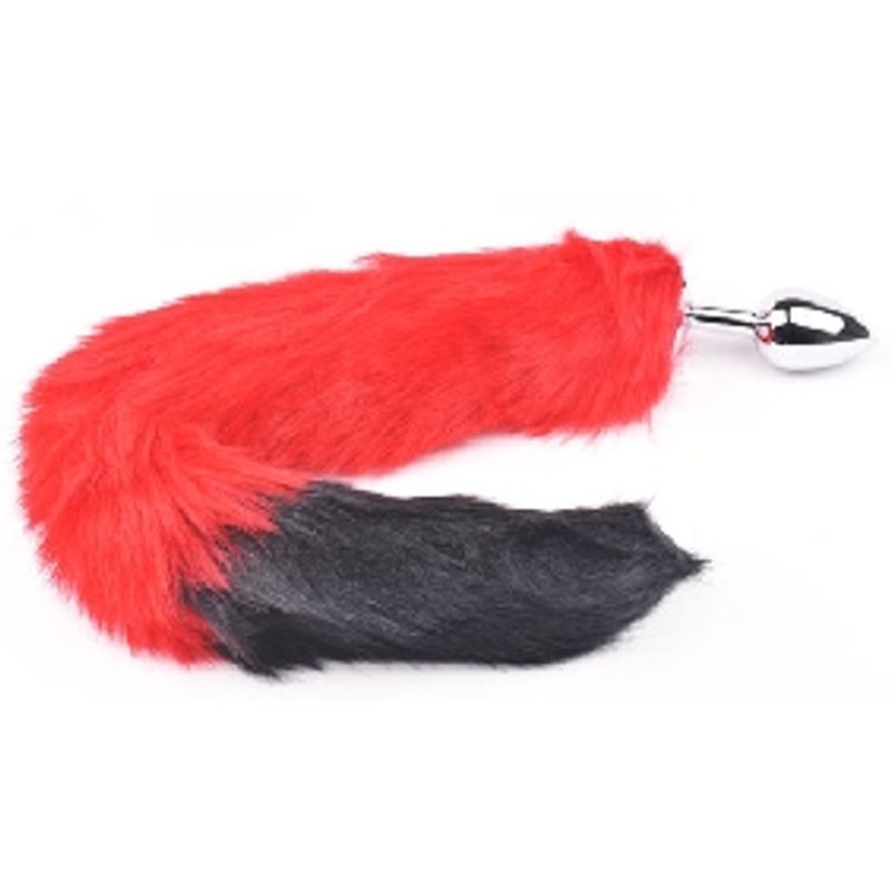 EROTIC - RØD og SORT FOXTAIL - HALE MED BUTTPLUG I METALL S