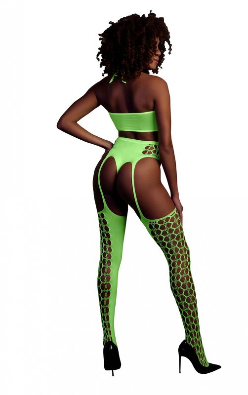 OUCH - Two Piece with Crop Top and Stockings - GLOW IN DARK
