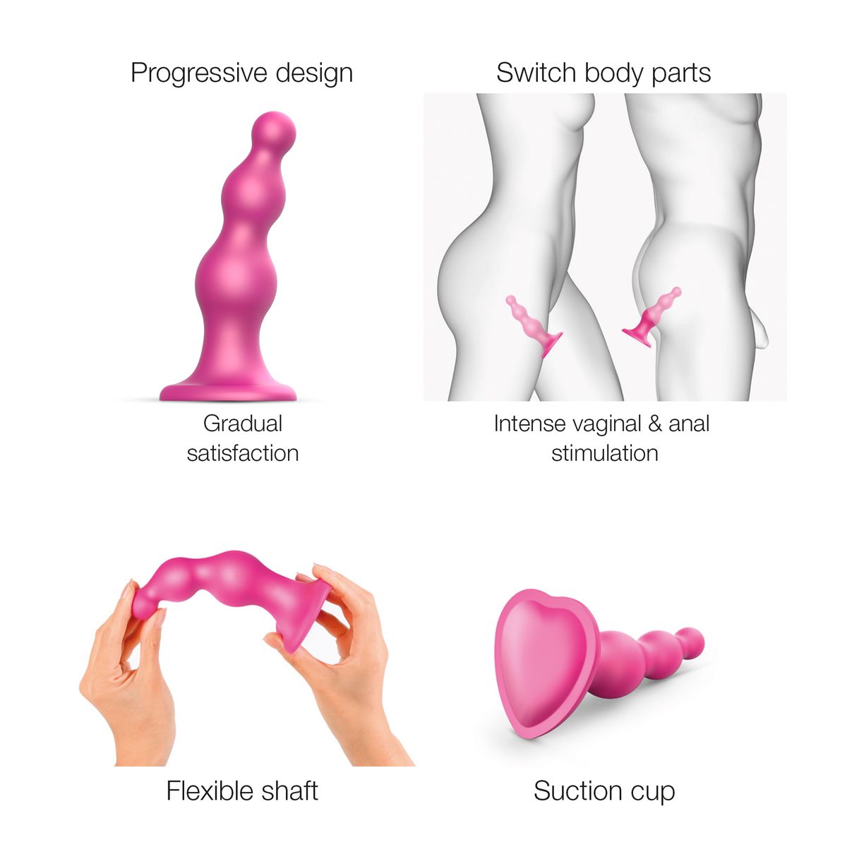 STRAP-ON-ME - DILDO PLUG BEADS METALLIC RASPBERRY PINK - S