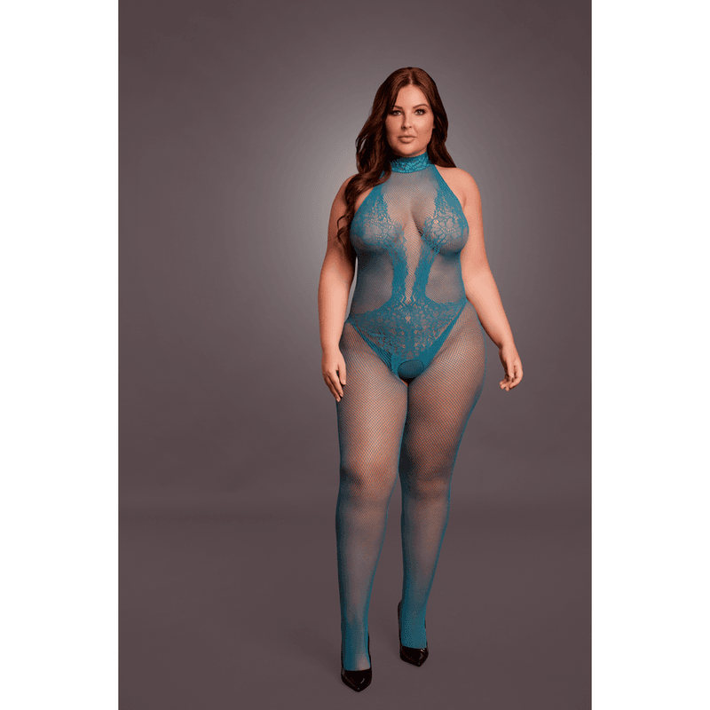 Le Desir - Fishnet and Lace Bodystocking - Queen Size Blå