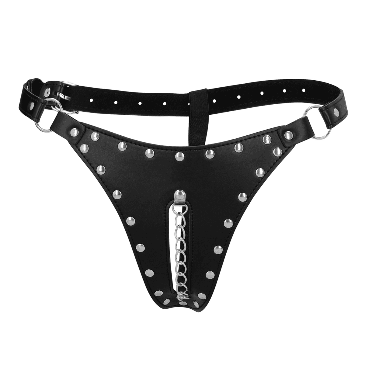 PU Leather Chastity Thong with Chain Detail